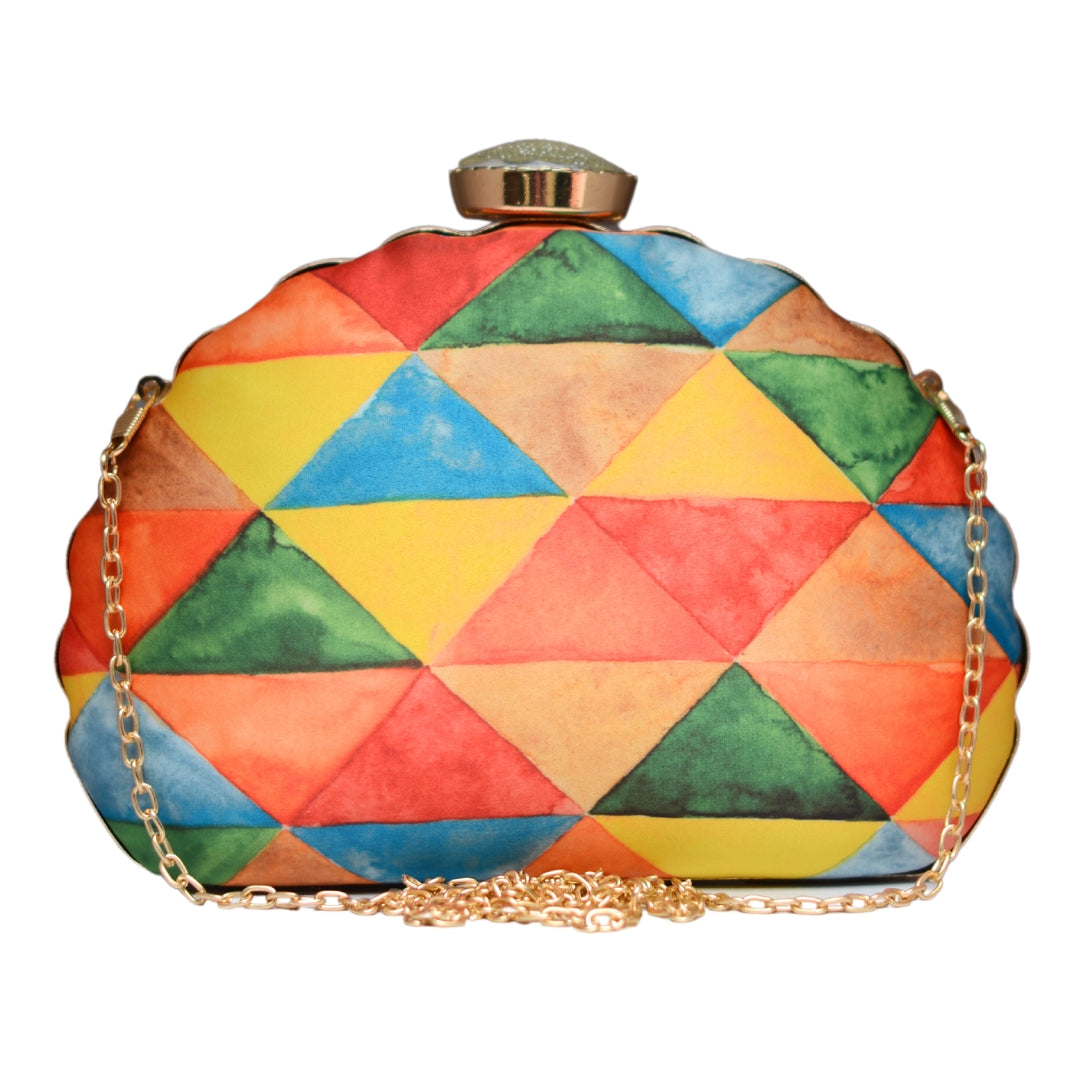 Artklim Multicoloured Geometrical Pattern Printed Clutch