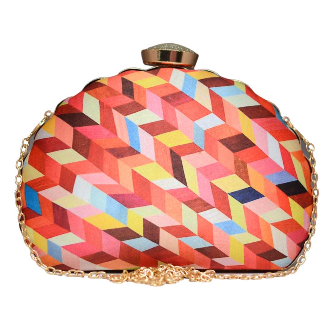 Artklim Multicoloured Geometrical Pattern Printed Clutch