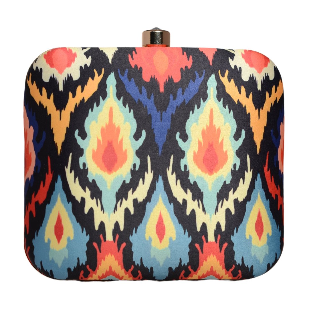 Multicoloured Ikkat Printed Clutch