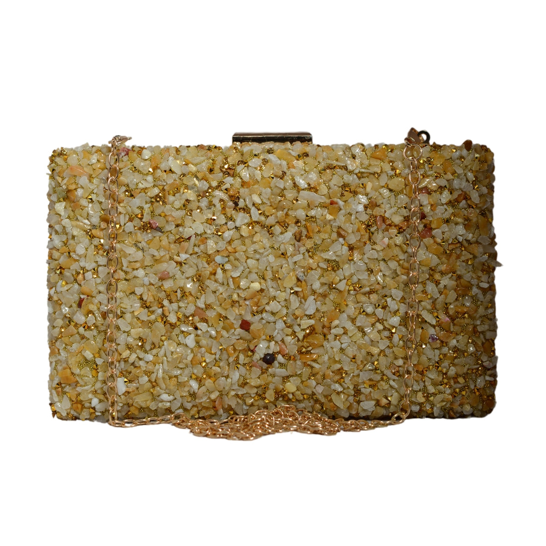 Gold Gravel Stone Metallic Evening Clutch