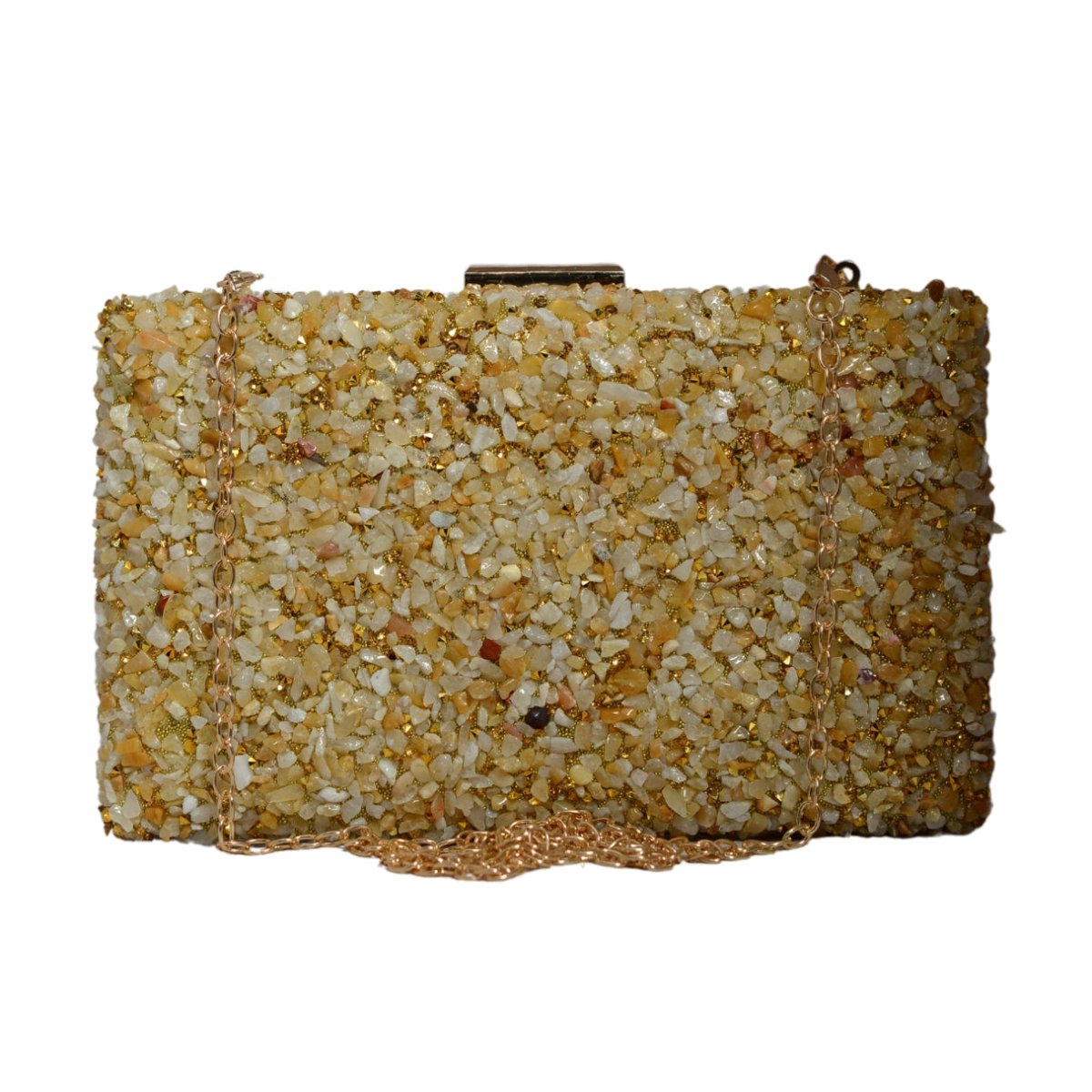 Gold Gravel Stone Metallic Evening Clutch
