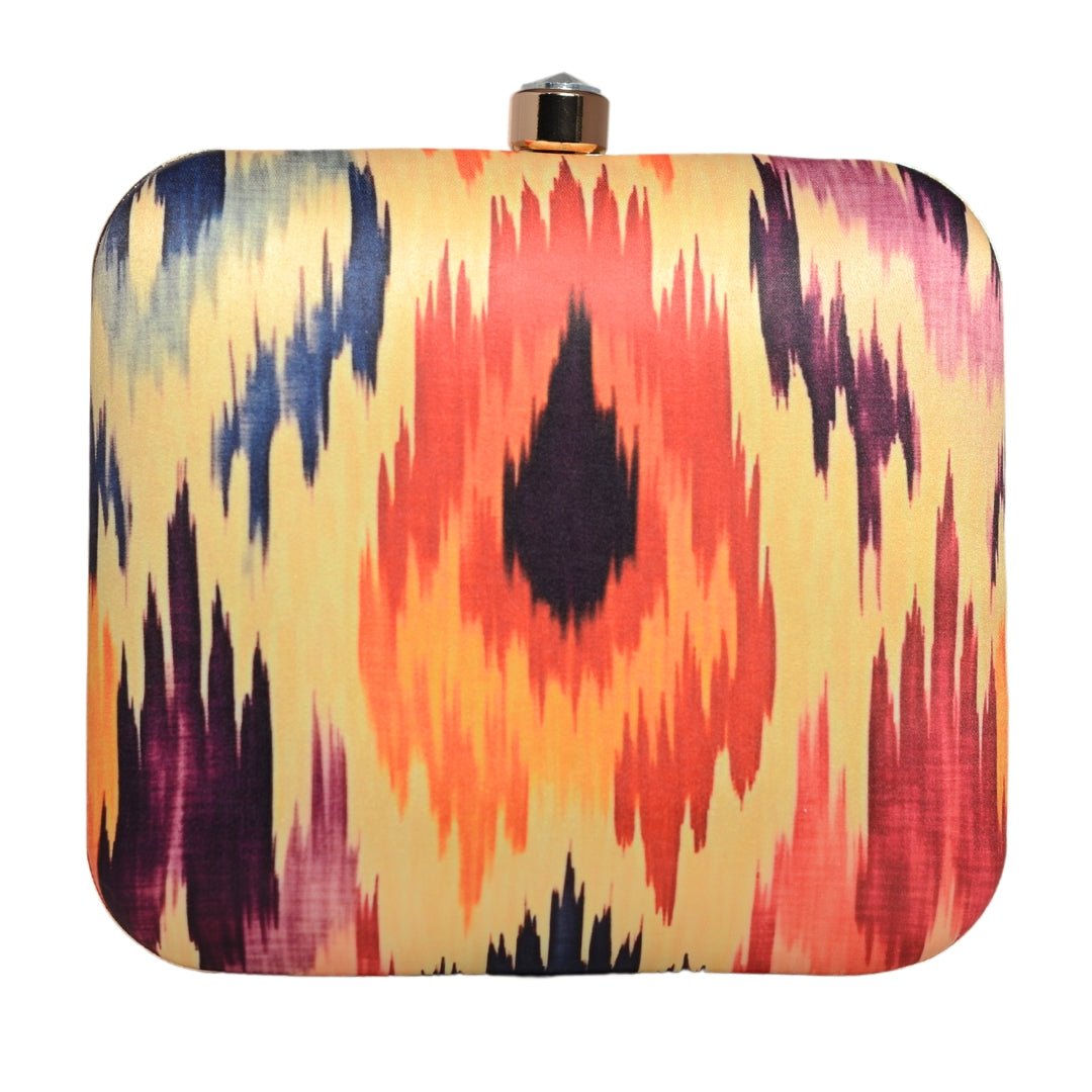 Yellow Based Red Ikkat Printed Clutch