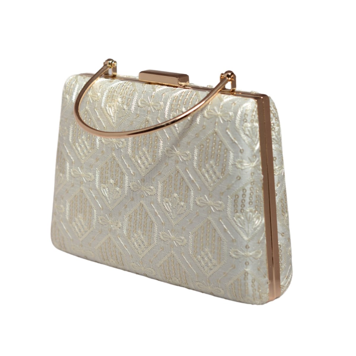 White Sequins And Thread Embroidery Clutch