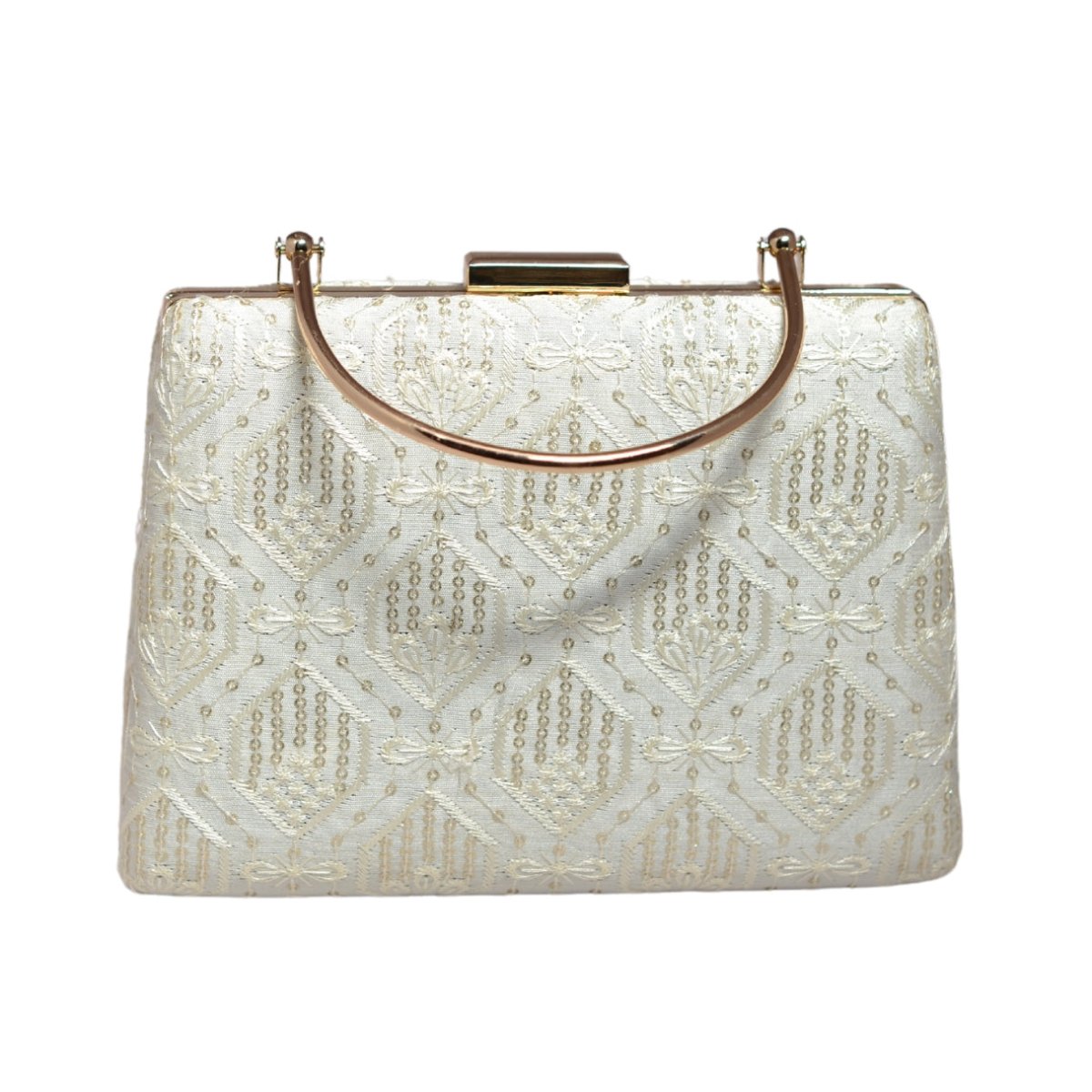 White Sequins And Thread Embroidery Clutch