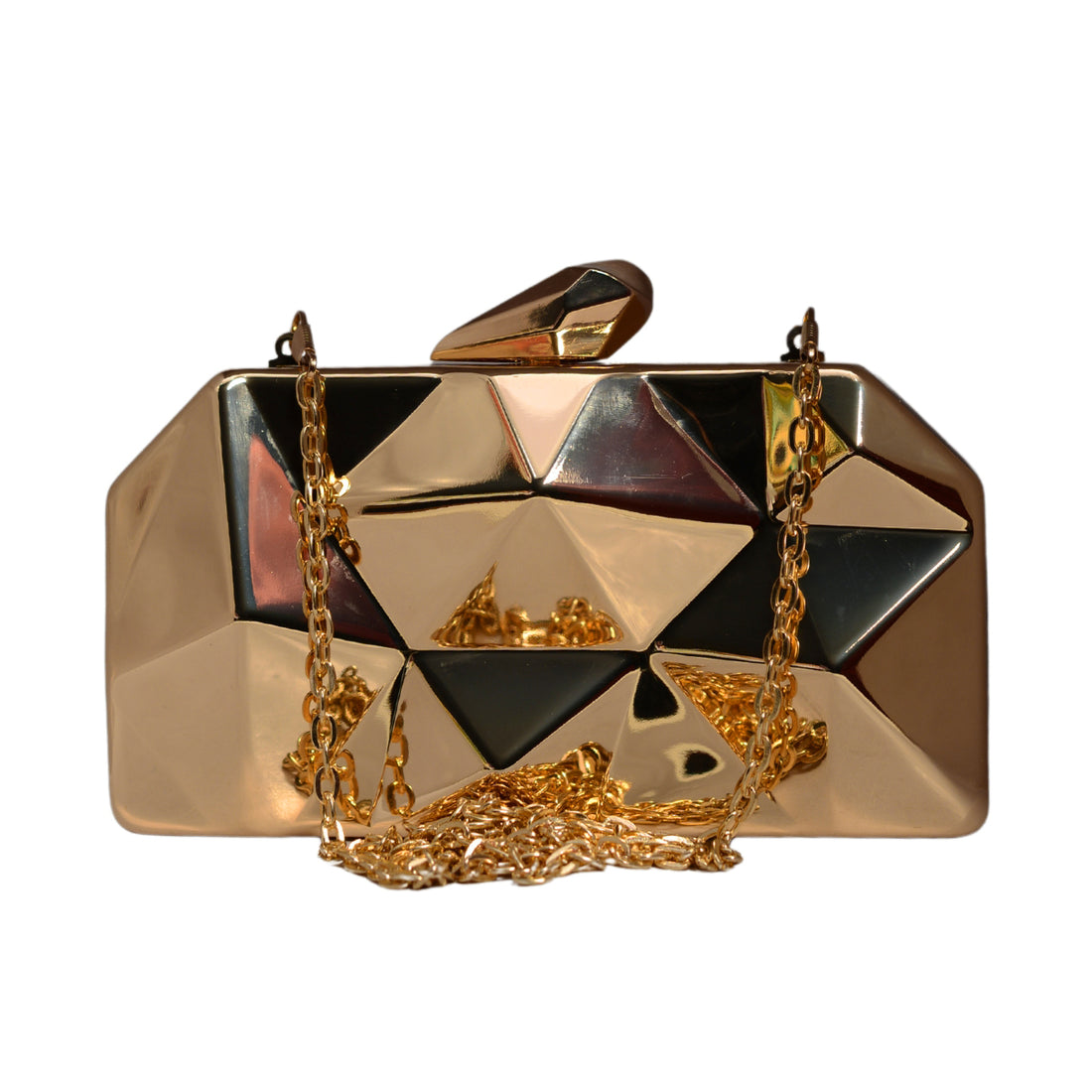 Metallic Gold Hexagon Metal Clutch