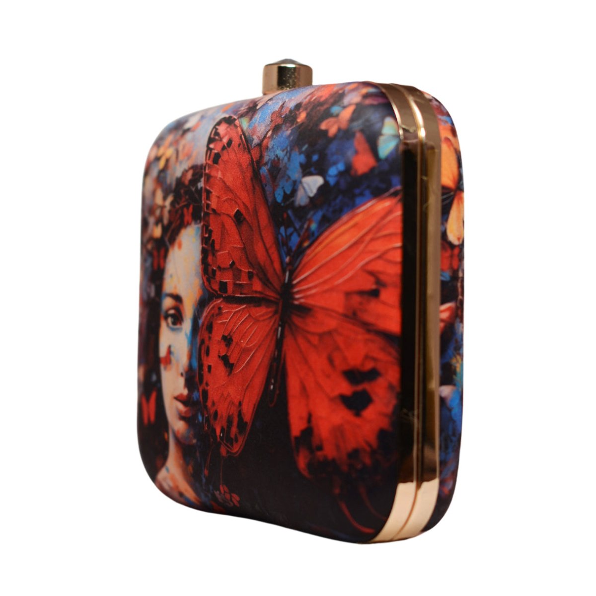 Artklim Red Butterfly Portrait Printed Clutch