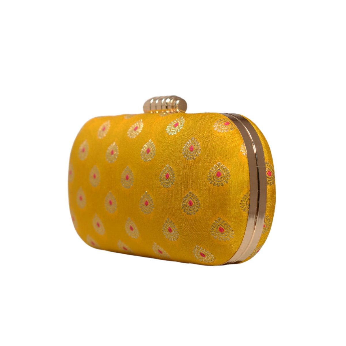 Yellow Brocade Fabric Party Clutch