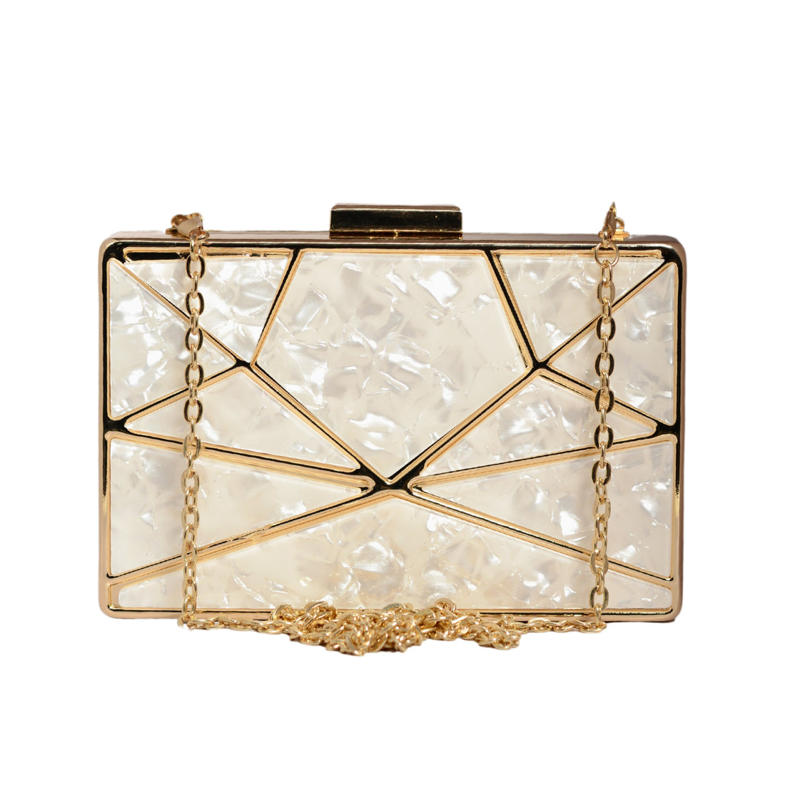 White Acrylic MOP Cutout Metal Clutch