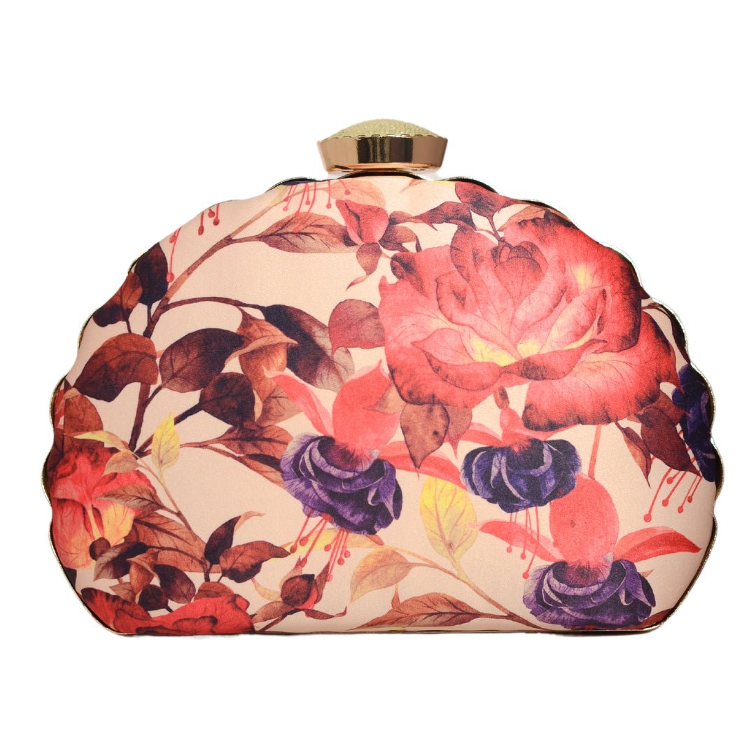 Artklim Beige Based Floral Printed D-shape Clutch
