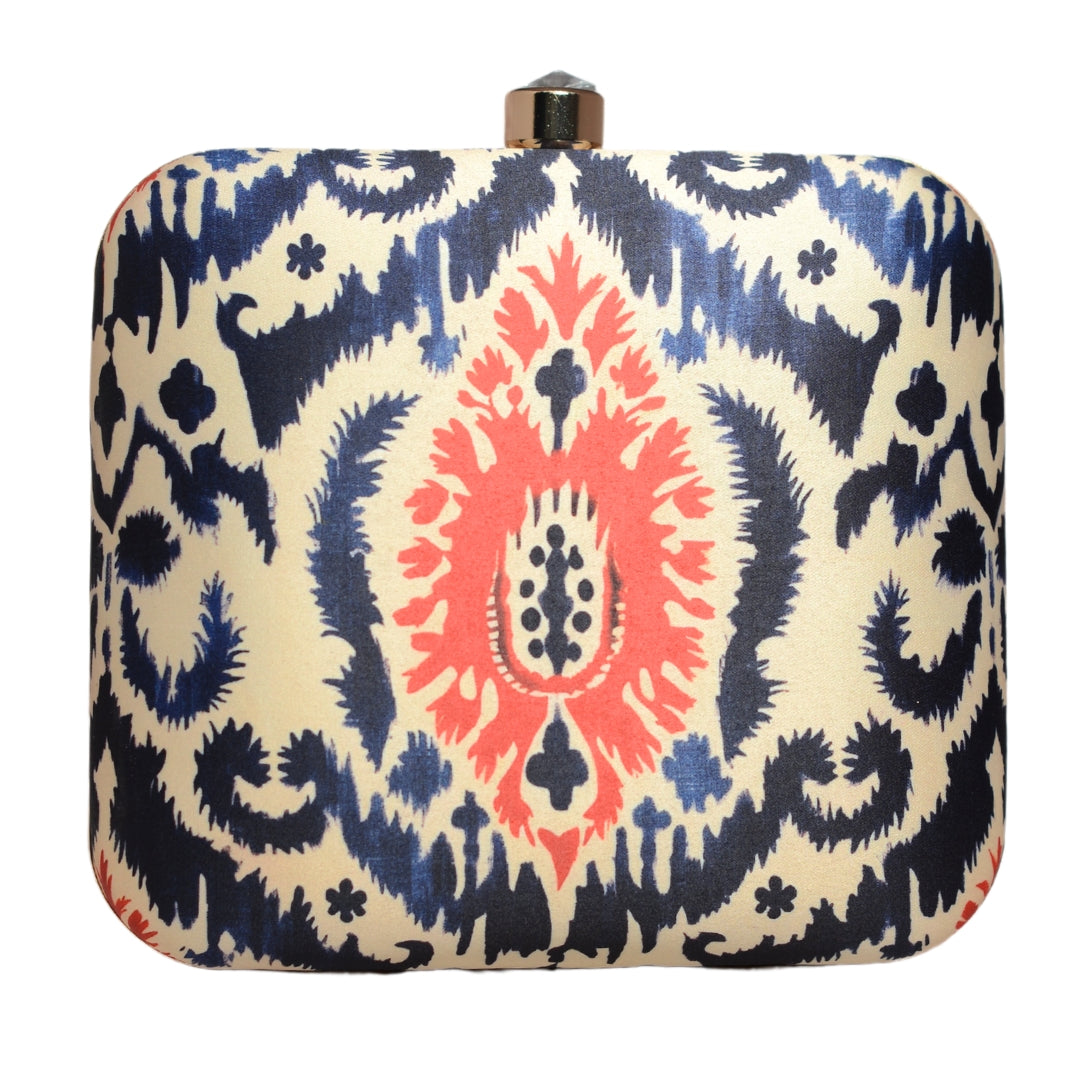 Blue And Red Ikkat Printed Clutch