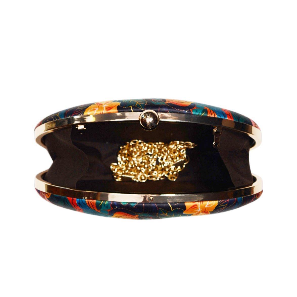 Multicolor Batik Leaves Printed Oval Clutch