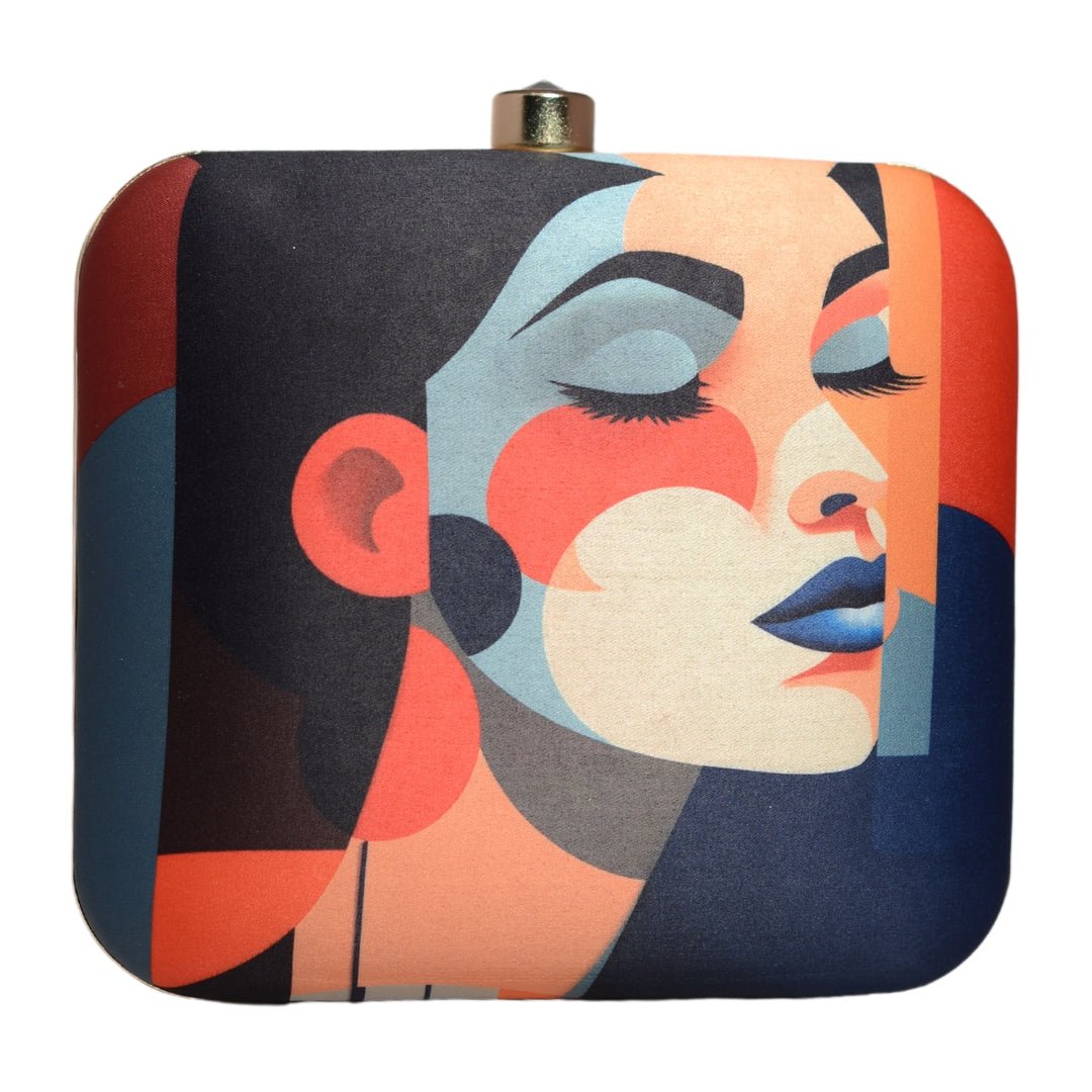 Multicolour Women Portrait Printed Clutch