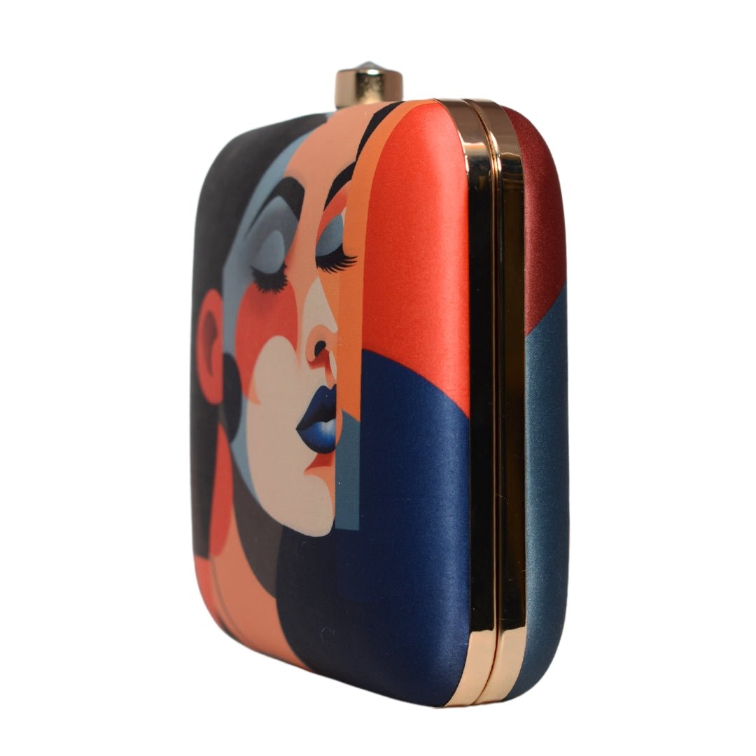 Multicolour Women Portrait Printed Clutch