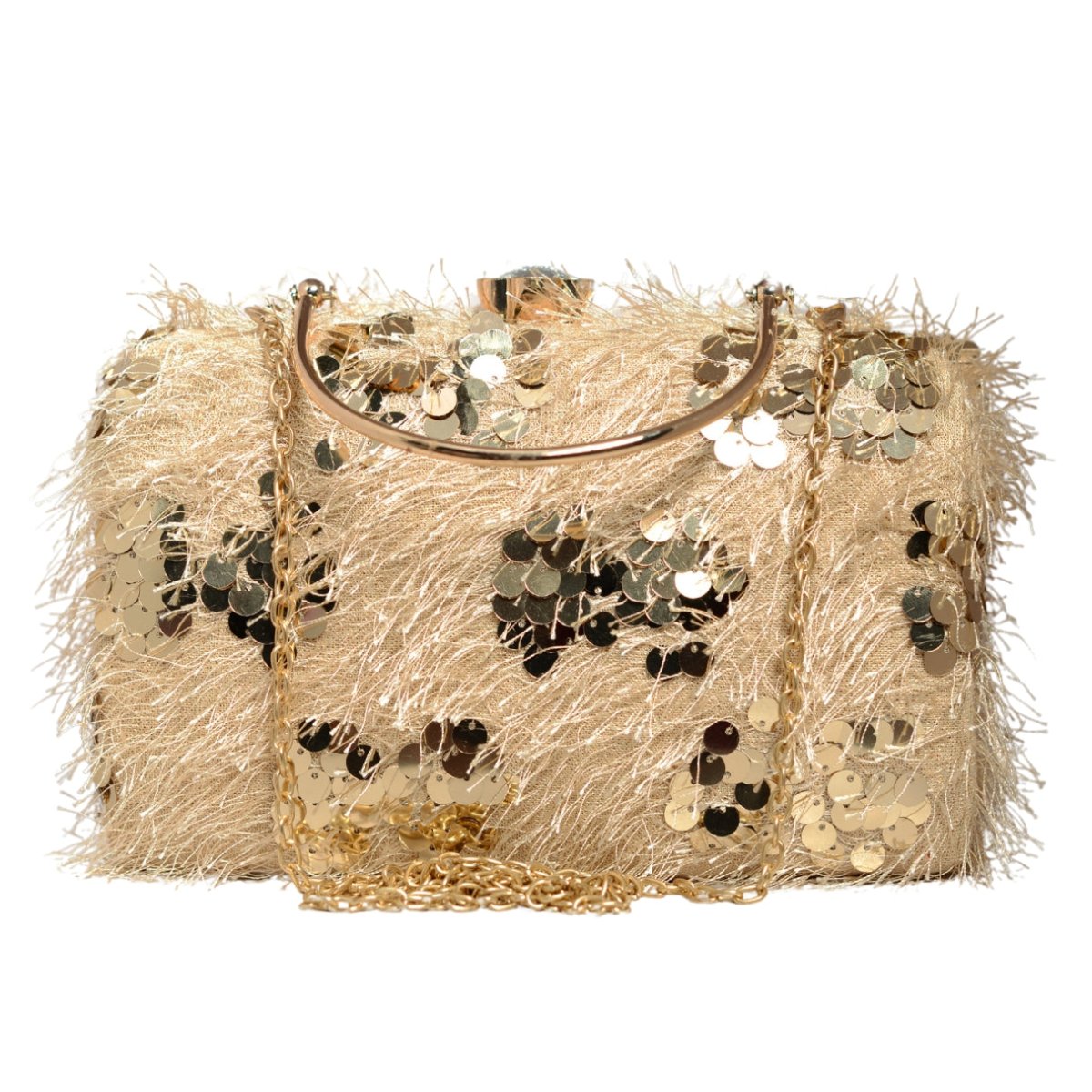 Beige Sequins Fabric Party Clutch
