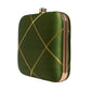 Olive Green And Golden Checks Embroidery Clutch