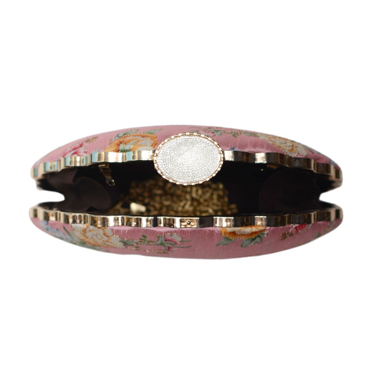 Pink Floral Printed Zari Embroidery Clutch