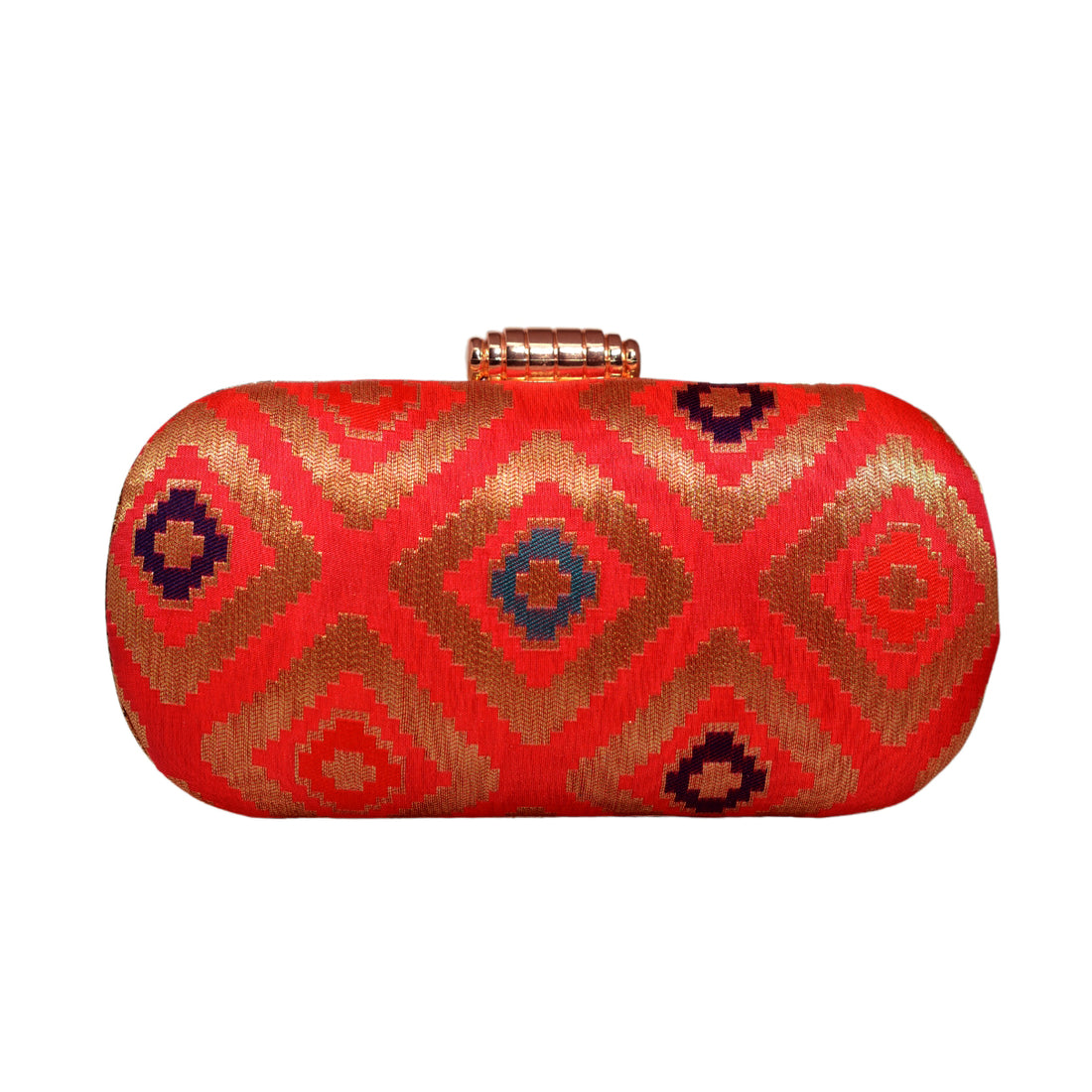 Red And Golden Brocade Fabric Clutch