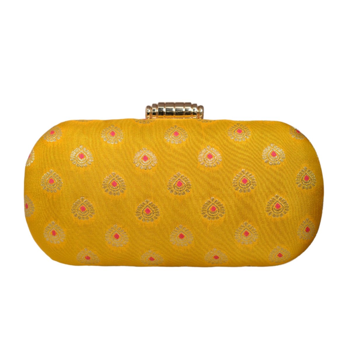 Yellow Brocade Fabric Party Clutch