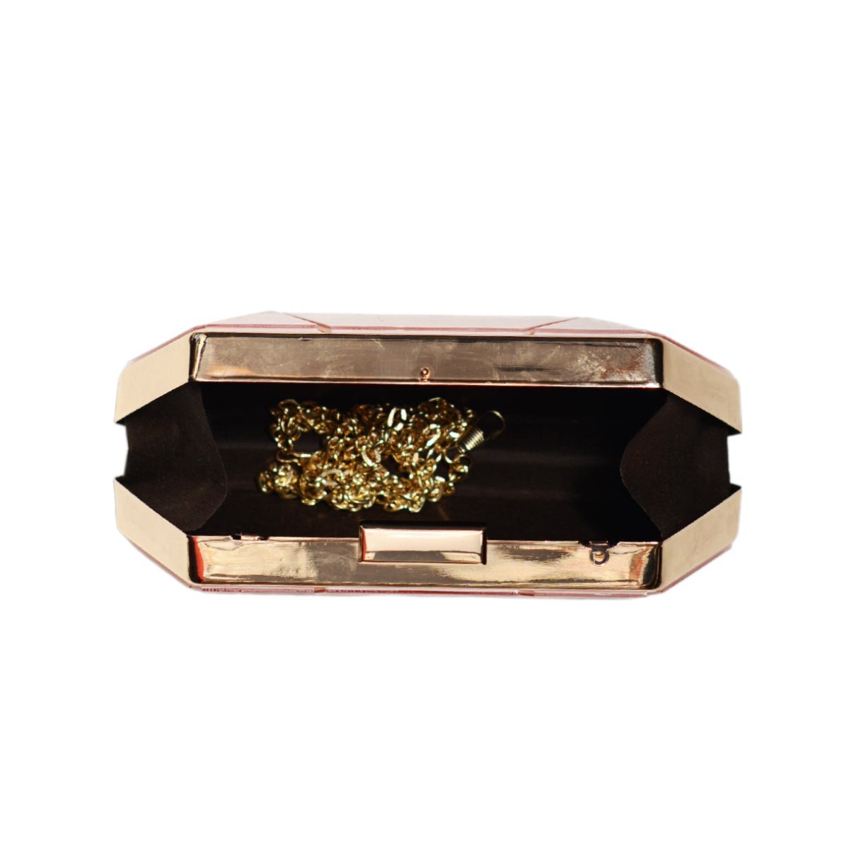 Peach Acrylic MOP Cutout Hexagon Metal Clutch