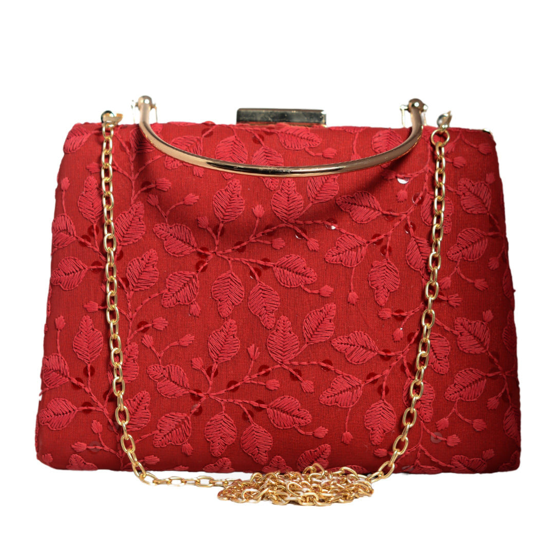 Red Chikankari Embroidery Clutch