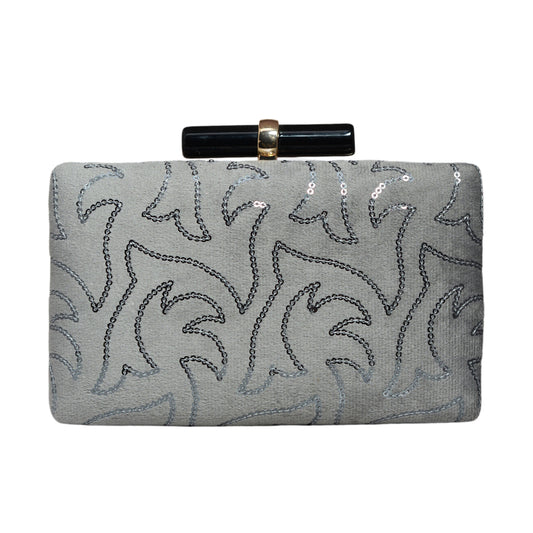 Grey Multipattern Sequins Embroidery Clutch