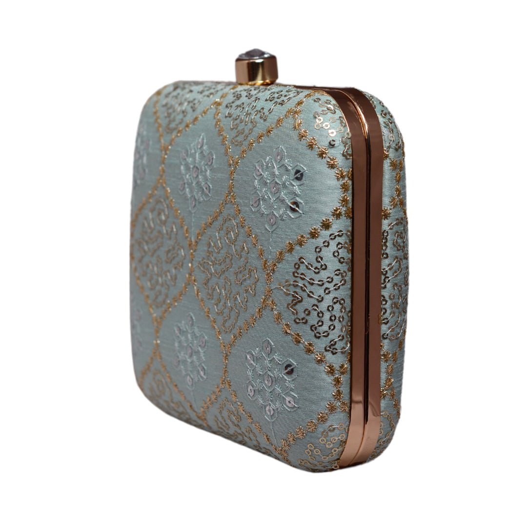 Sky Blue Multipattern Sequins Embroidery Clutch