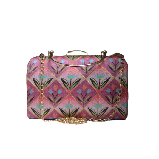 Artklim Pink And Blue Printed Party Clutch