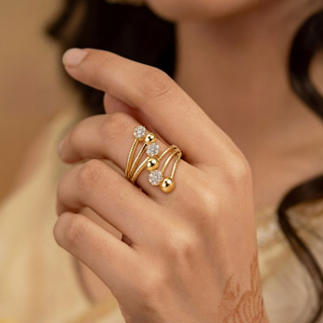 Artklim Gold-Plated Layered Sparkle Anti-Tarnish Ring