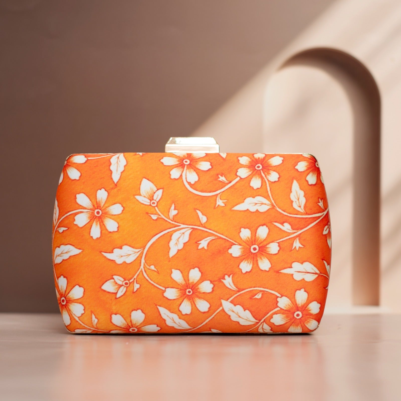 Artklim Orange and White Floral Printed Clutch