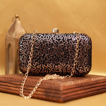 Artklim Golden and Black Sequins Party Clutch