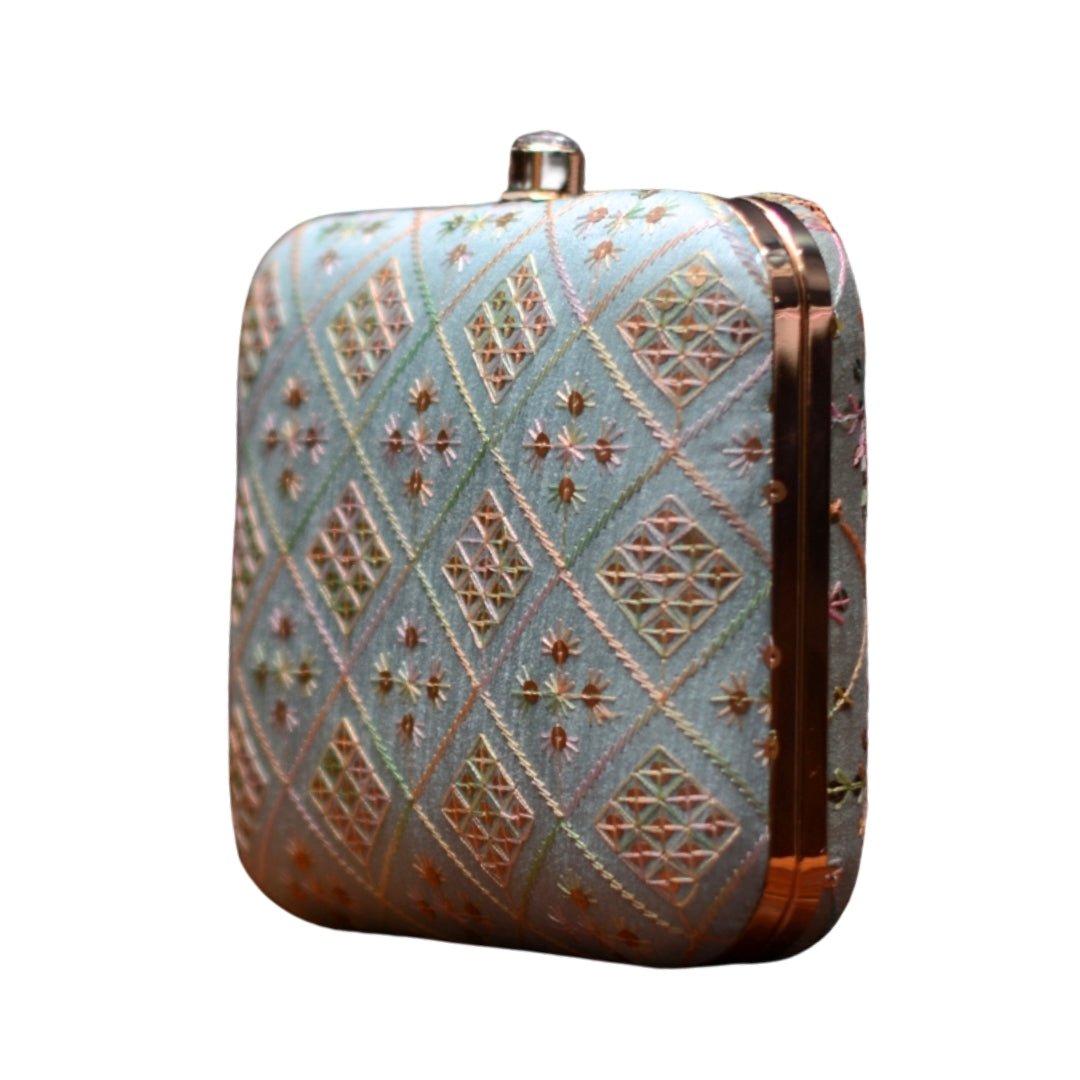 Artklim Light Blue Embroidery Party Clutch