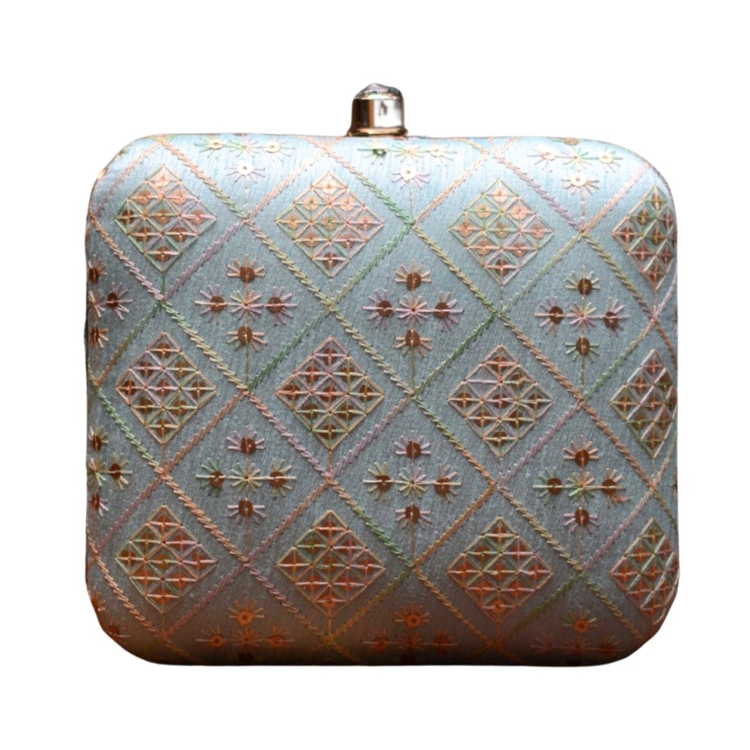 Artklim Light Blue Embroidery Party Clutch
