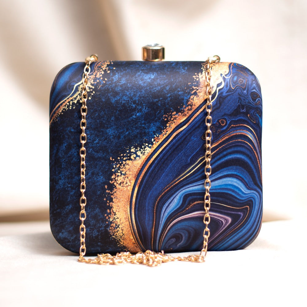 Artklim Blue Gold Printed Clutch