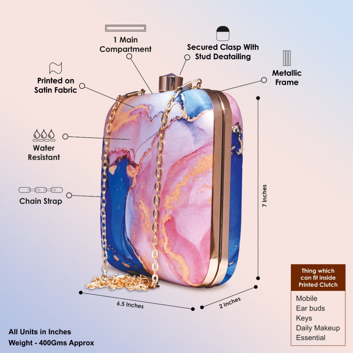 Artklim Fluid Art Printed Clutch