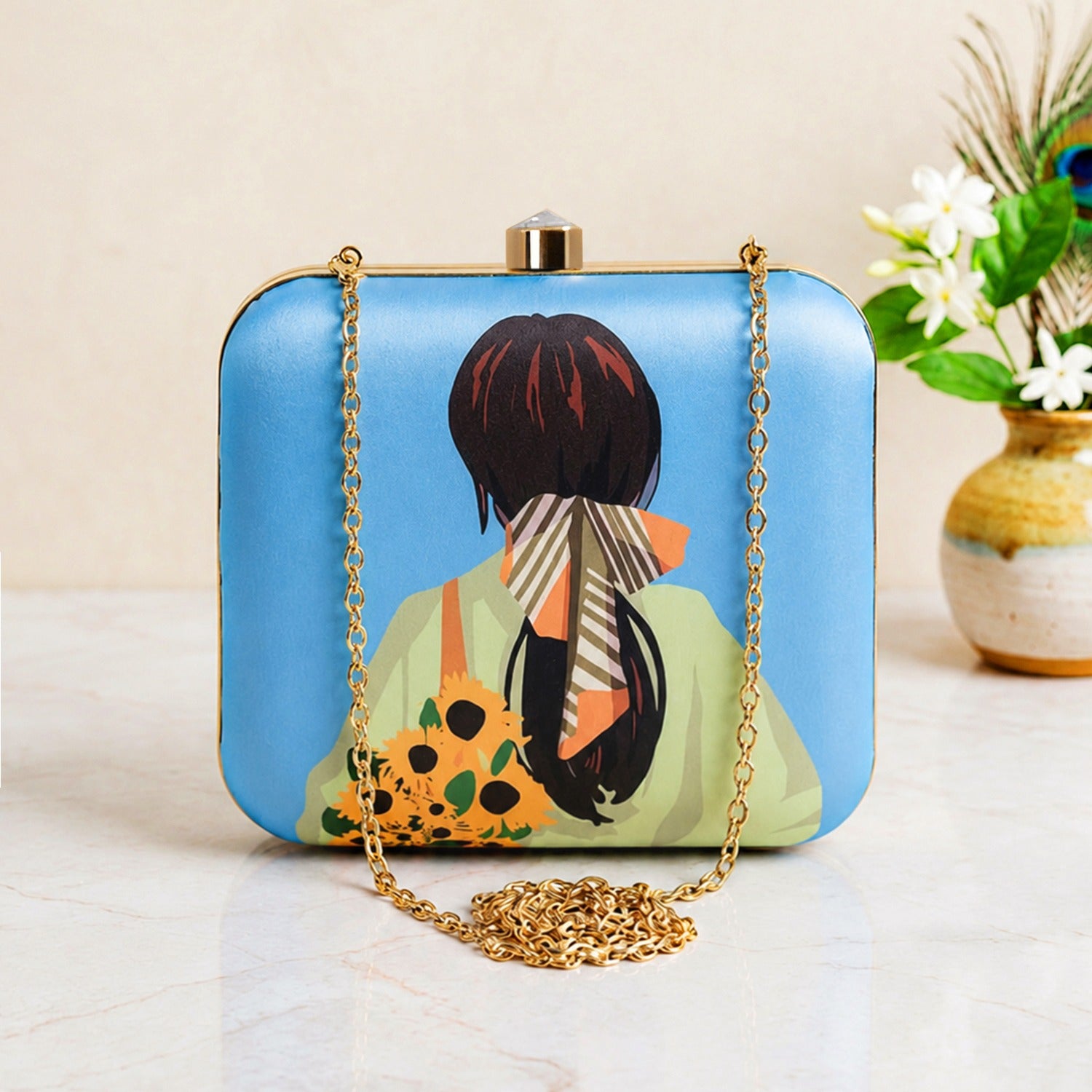 Artklim Blue Portrait Printed Clutch