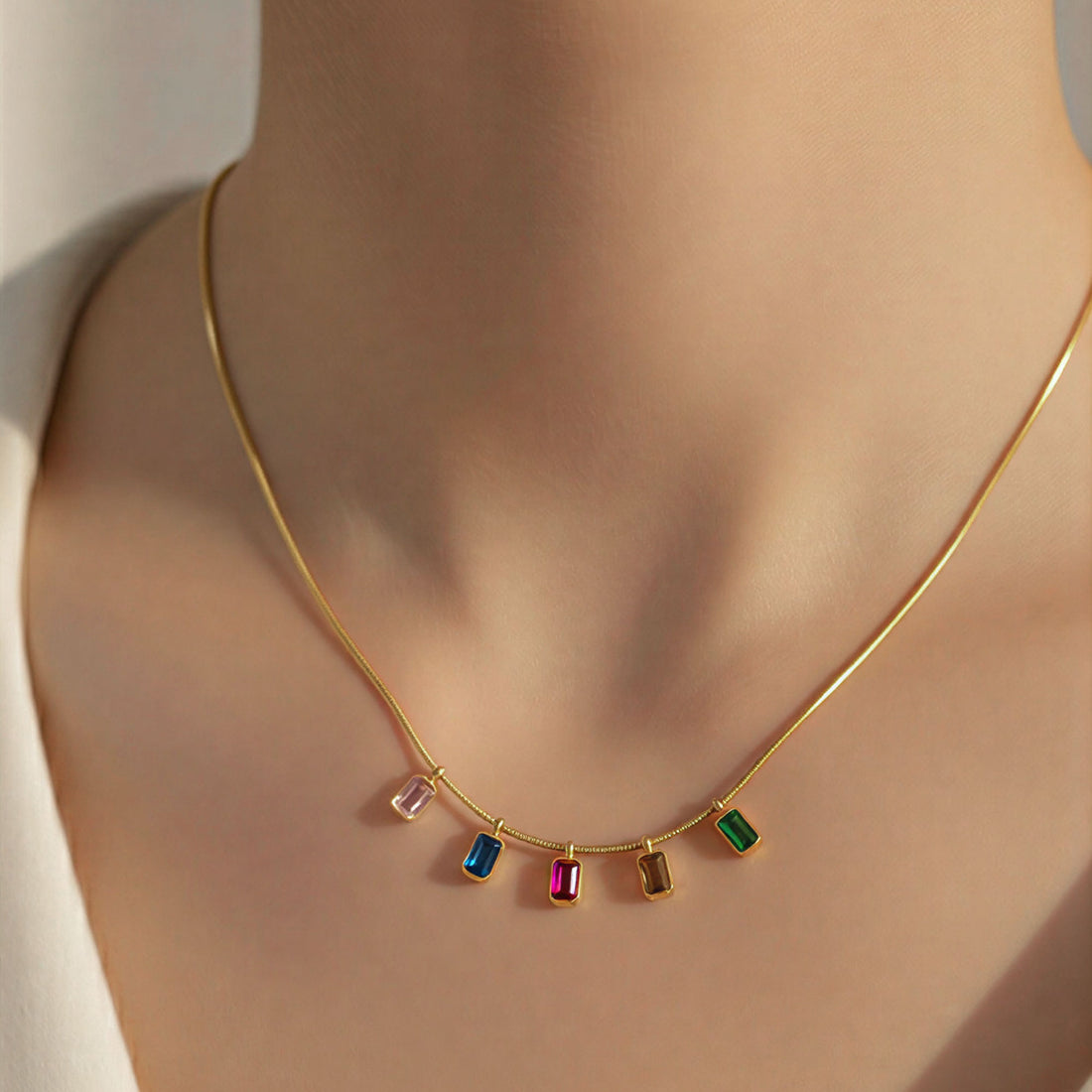 Artklim Gold Plated Gemstone Drop Gold Pendant Necklace