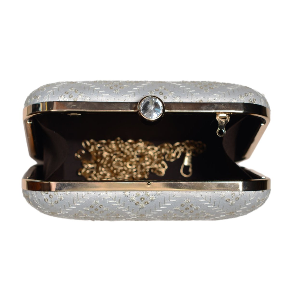 White Box Pattern Embroidery Party Clutch