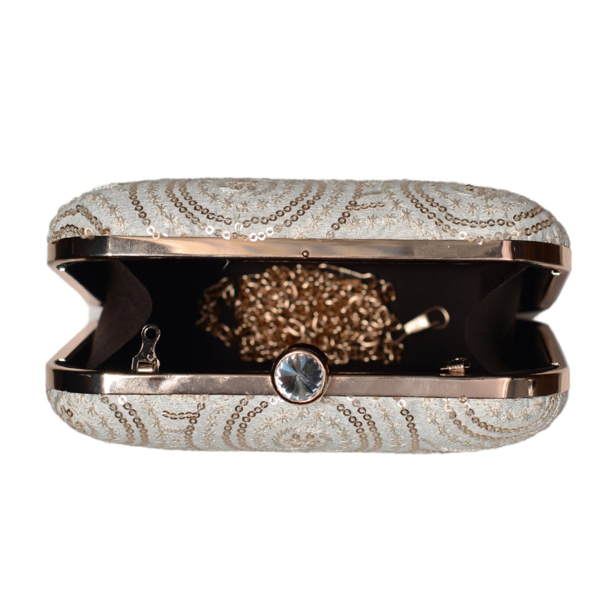White Floral Sequins Embroidery Party Clutch
