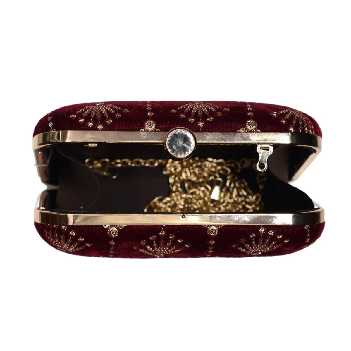 Maroon And Golden Sequins Embroidery Clutch
