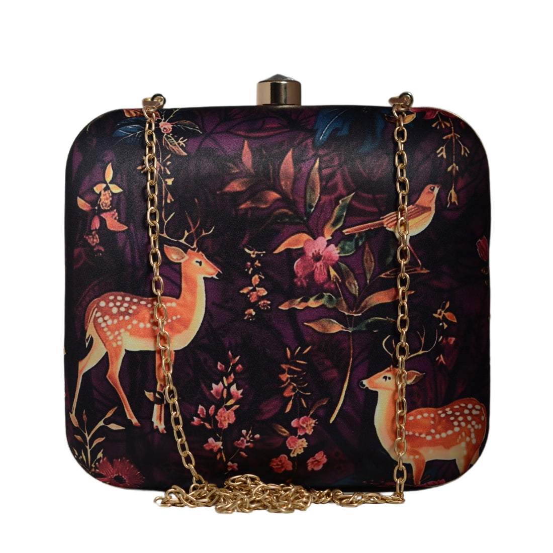 Deer And Flower Printed Clutch