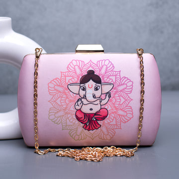 Baby Pink Little Ganesha Printed Clutch