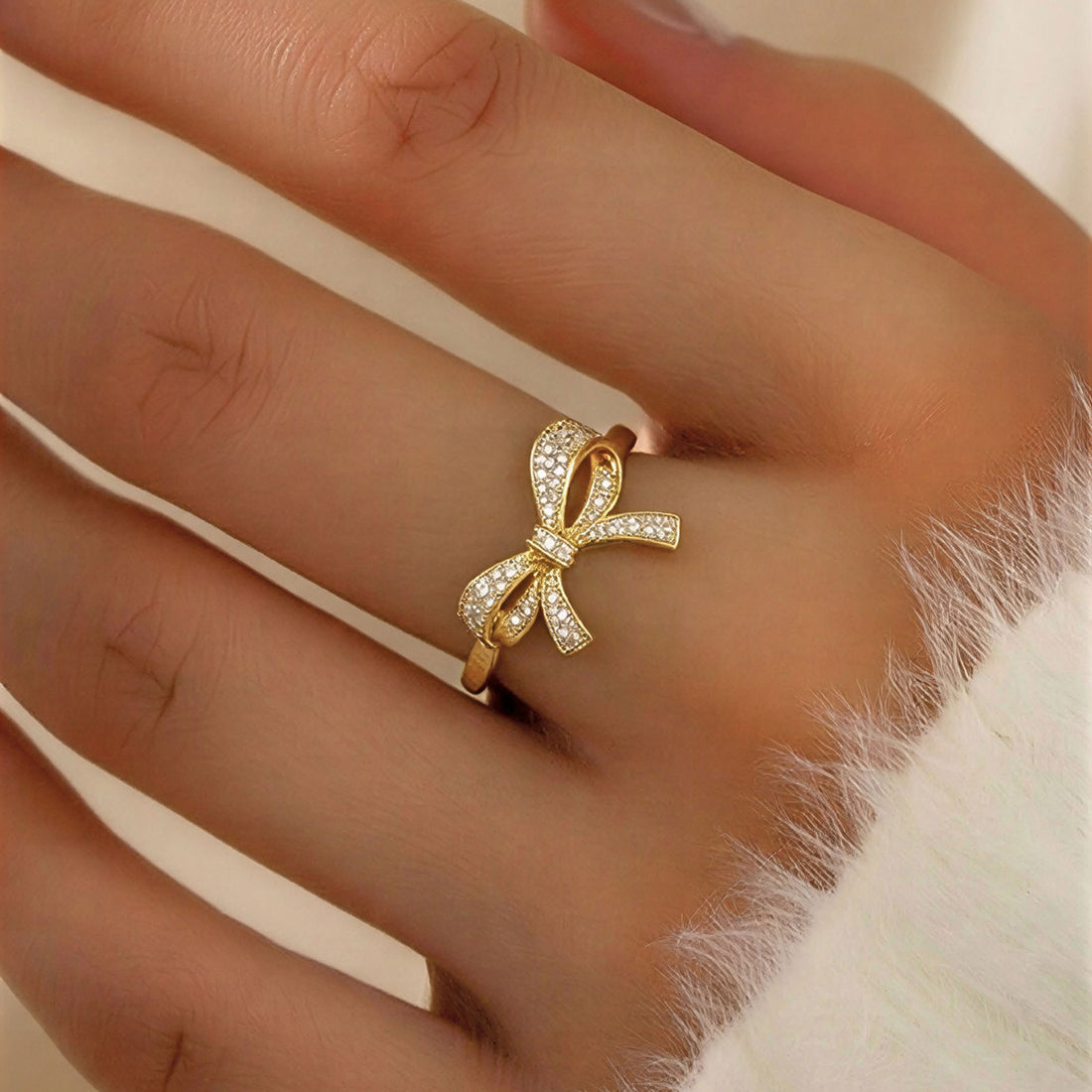 Artklim Gold-Plated Graceful Bow Spark Anti-Tarnish Ring