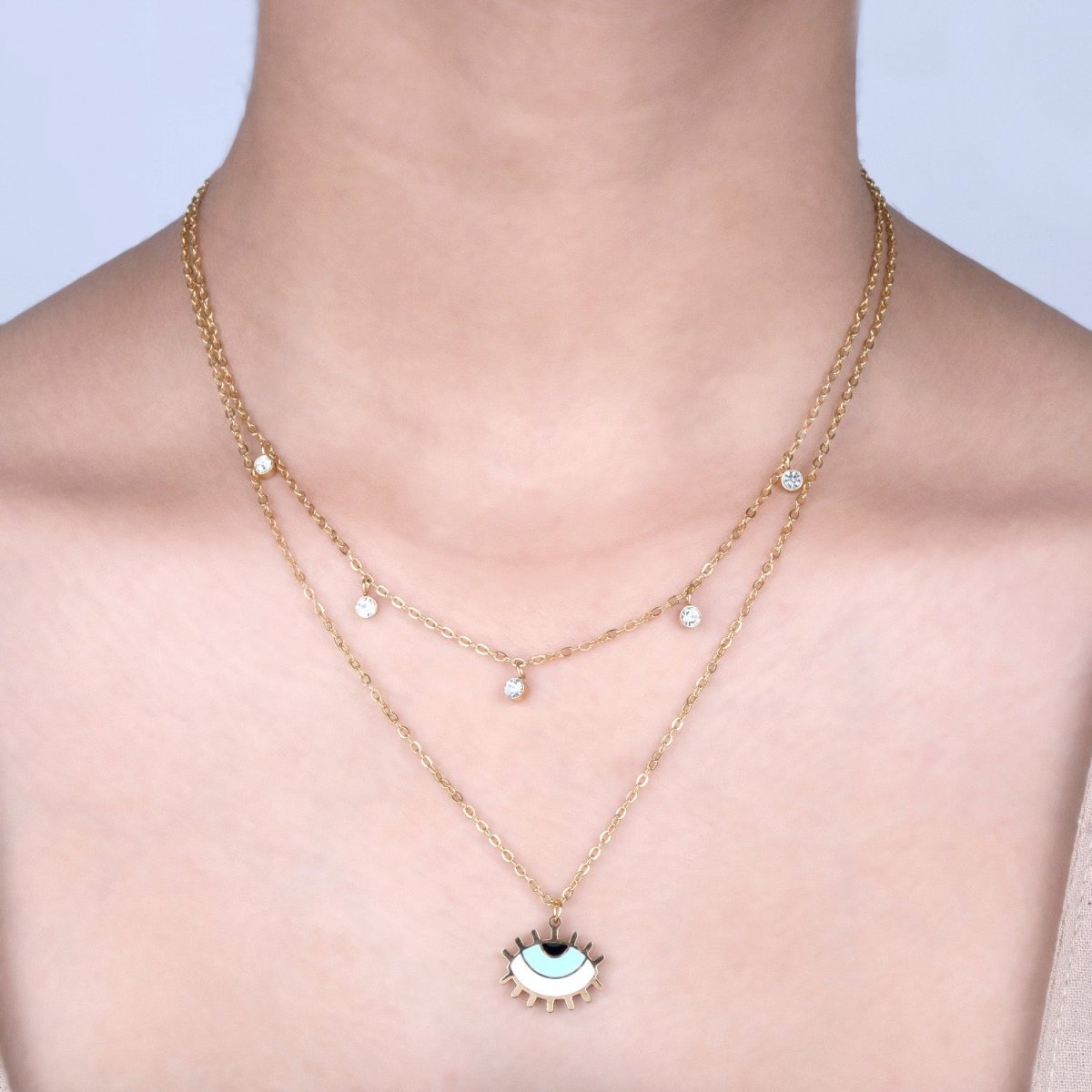Artklim Gold Plated Evil Eye Charms Pendant Layered Necklace