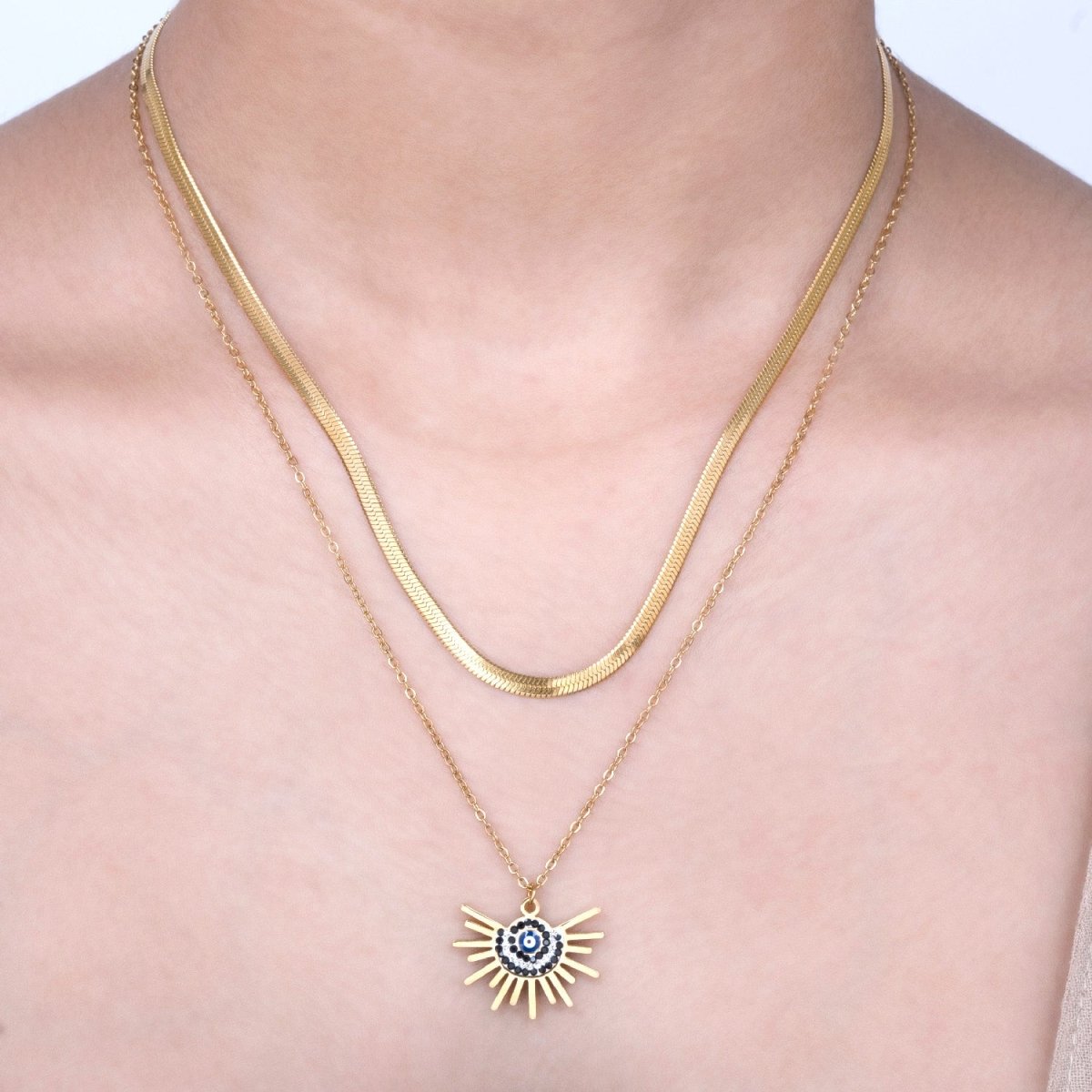 Artklim Gold Plated Evil Eye Charms Pendant Layered Necklace