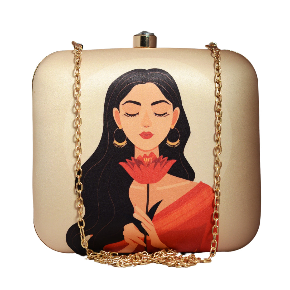 Saree Woman And Flower Portrait Clutch