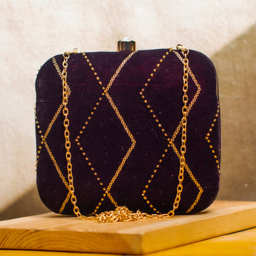 Wine And Golden Embroidery Party Clutch