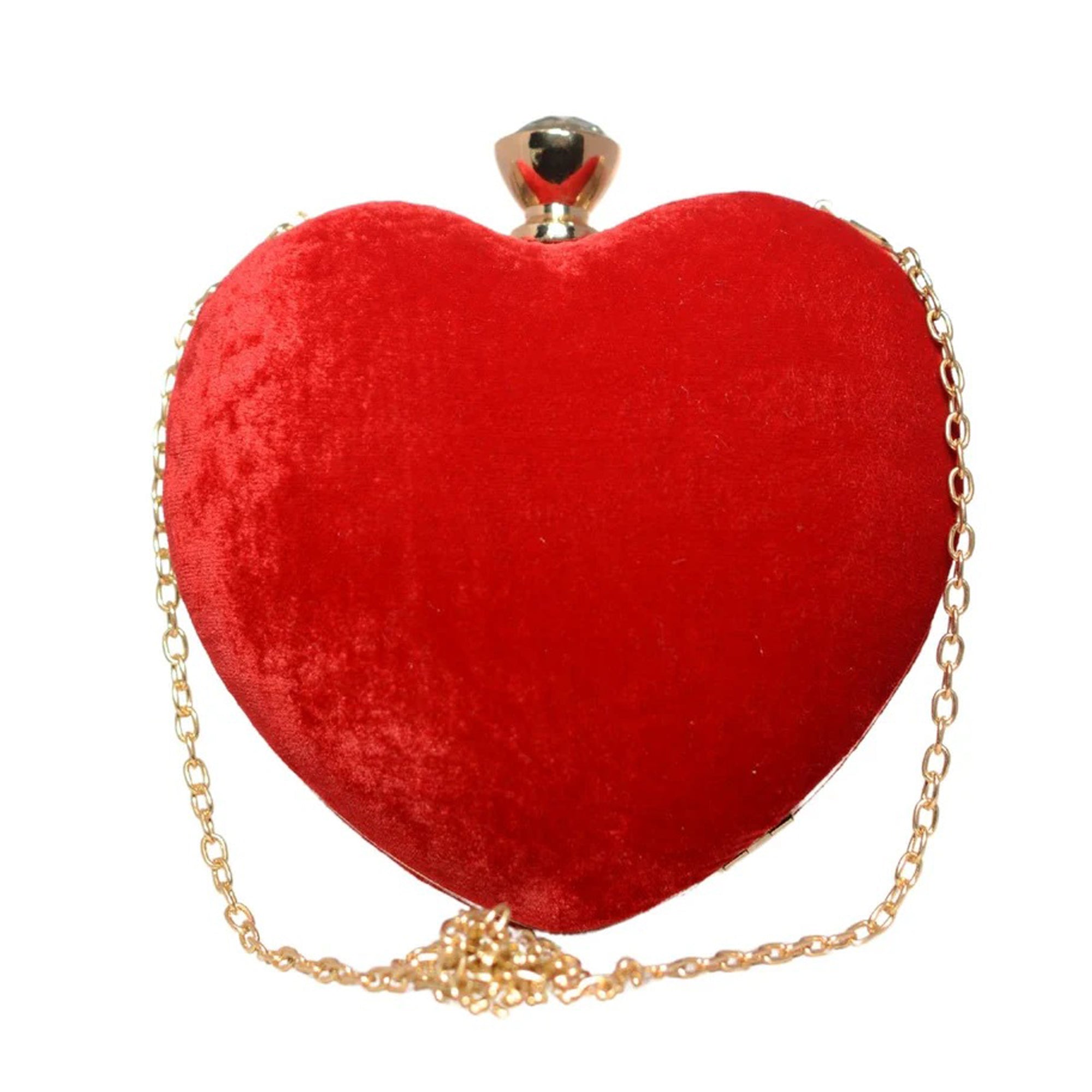 Valentine Special Red Velvet Heart Clutch & Triple Heart Drop Necklace Combo