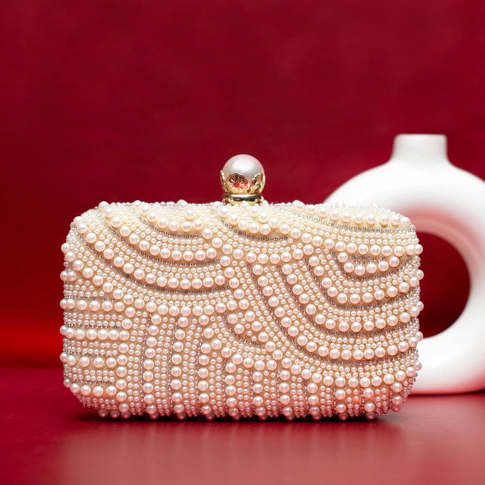 White Pearl Beaded Evening Clutch