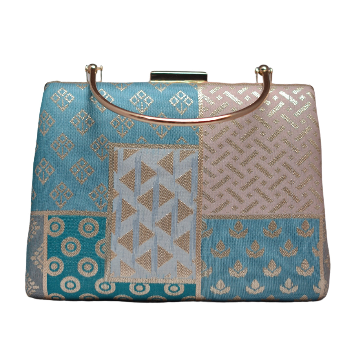 Blue Multipattern Brocade Fabric Clutch