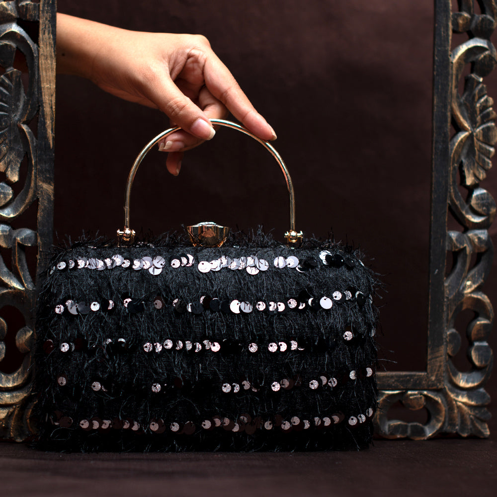 Black Sequins Fabric Party Clutch